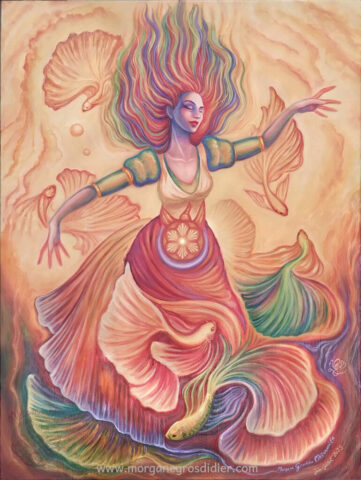 Sirène / Poissons céleste, acrylique sur toile, 60x80cm